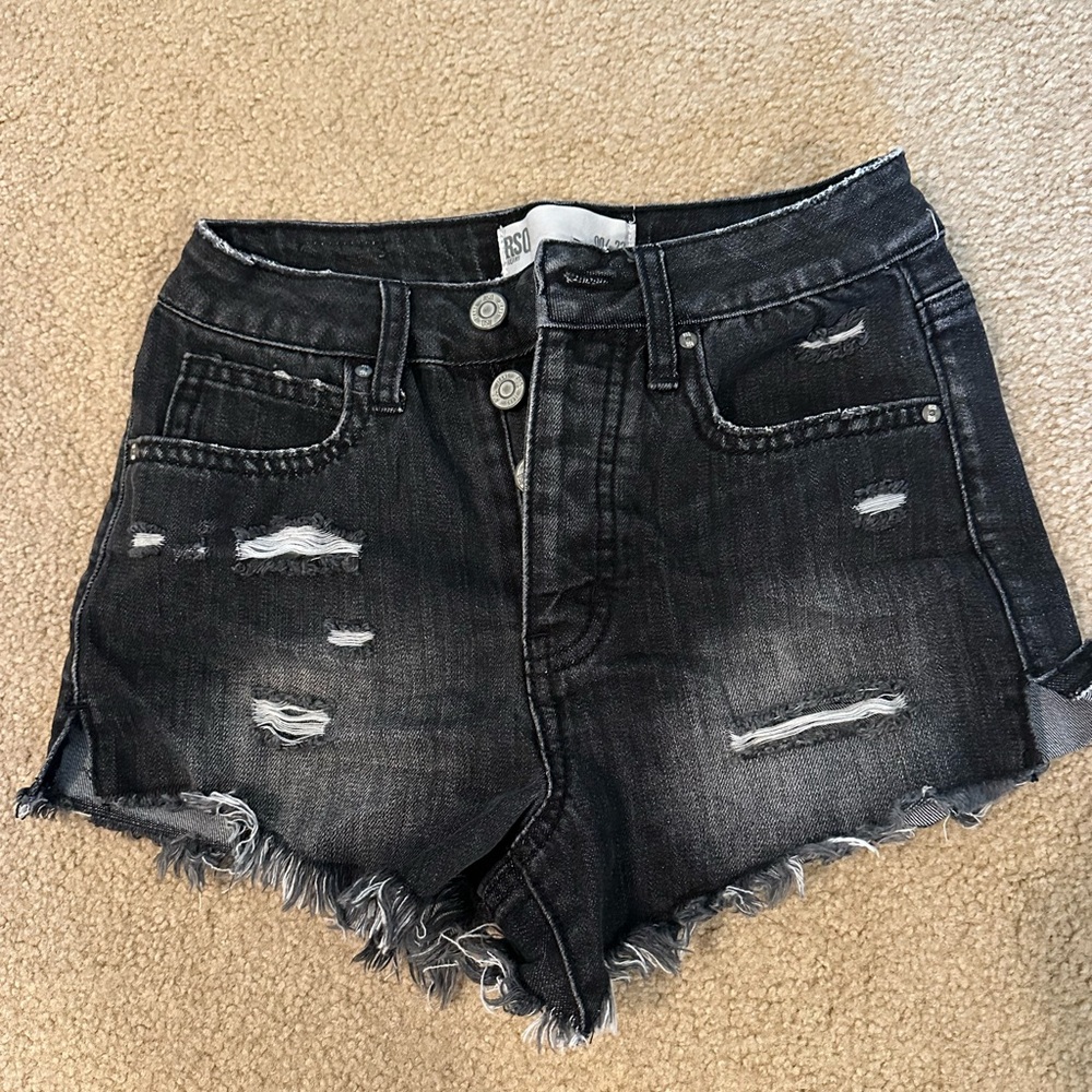 RSQ Black Distressed Jean Shorts with Frayed Hem